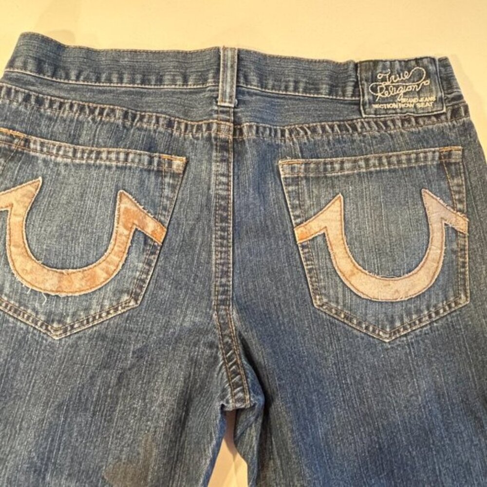 Vintage TRUE RELIGION Jeans-Suede Horseshoe-Low Rise Slim Fit-Whisker Fade-40x32